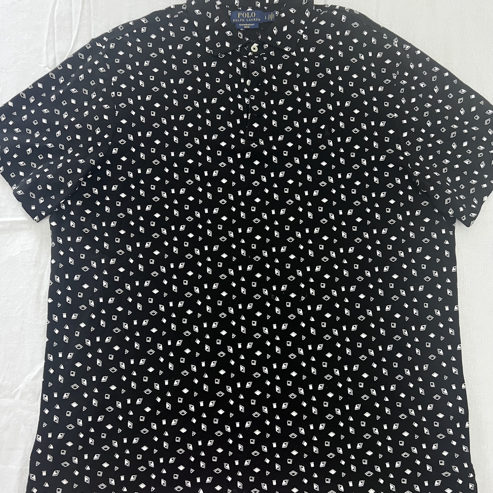 Polo Ralph Lauren Featherweight Mesh Polo Shirt Men’s Large Blk Geometric Print